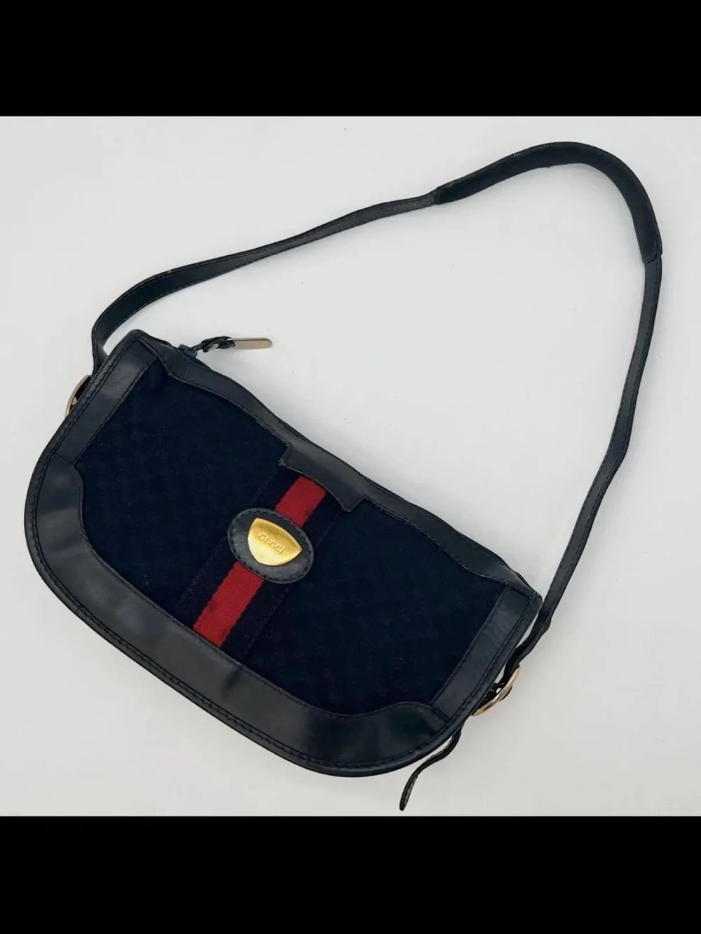 Gucci Navy Canvas Crossbody with Red Center Stripe